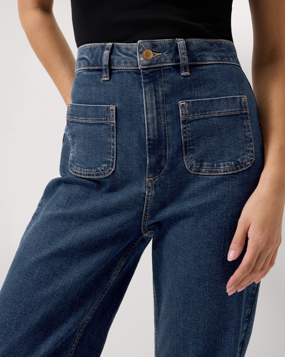 image 1 of F&F Cotton Rich Flared Jeans in Navy