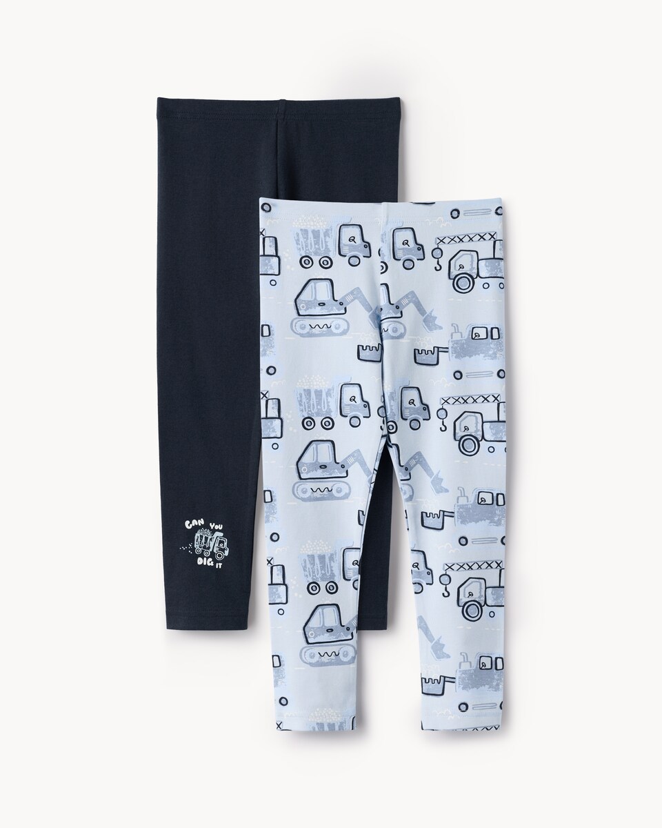 image 1 of F&F Boys 2-Pack Cotton Rich Vehicle Leggings in Multi