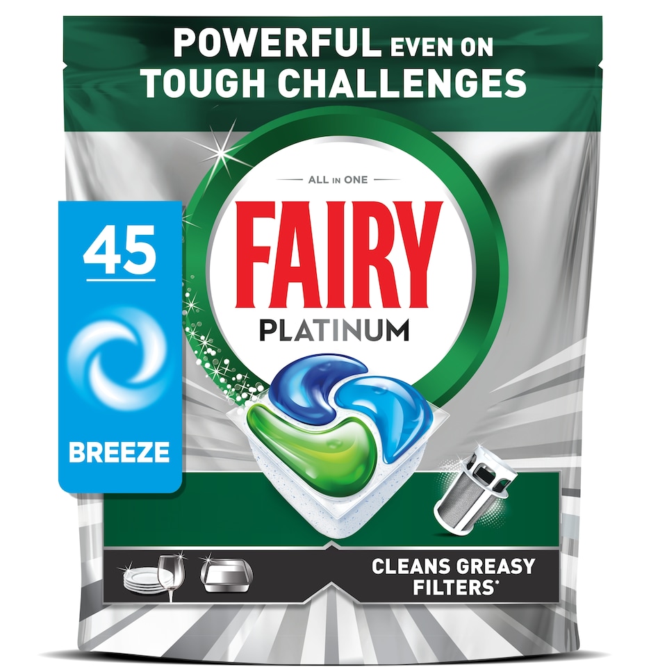 image 1 of Fairy Platinum All In One 45 Dishwasher Tablets Breeze 671g
