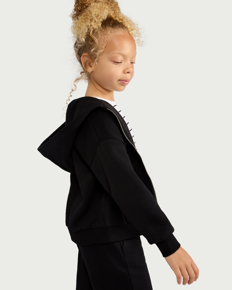 image 1 of F&F Girls Cotton Rich Zip Up Hoodie in Black