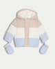 image 1 of F&F Baby Colour Block Shower Resistant Puffer Jacket with Mittens in Neutral