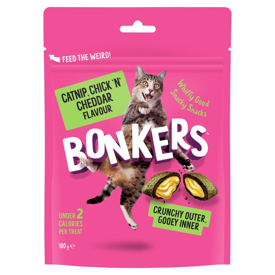 image 1 of Bonkers Cat Treats - Catnip, Chick 'N' Cheddar Flavour 180g