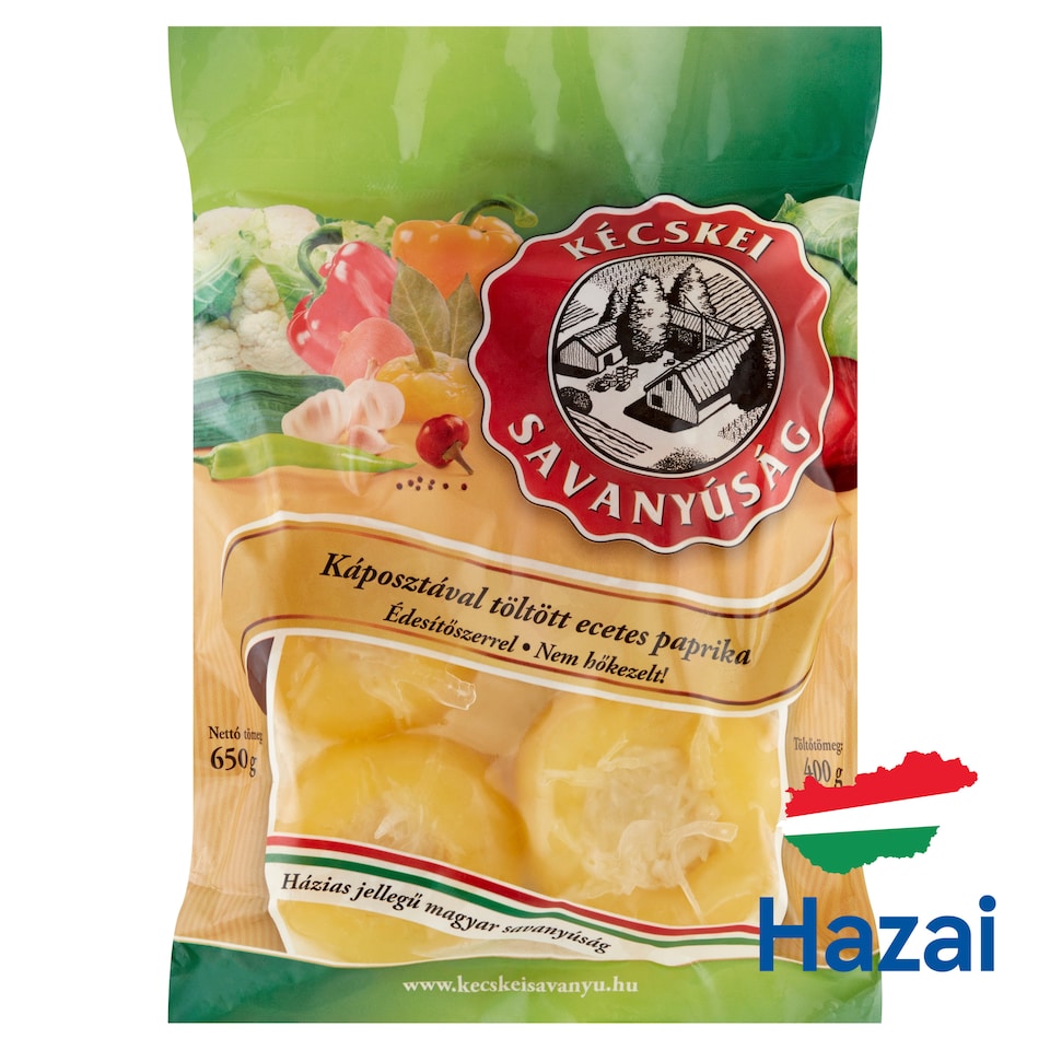 Kécskei Savanyúság Pickled Paprika Filled with Cabbage with Sweetener 650 g