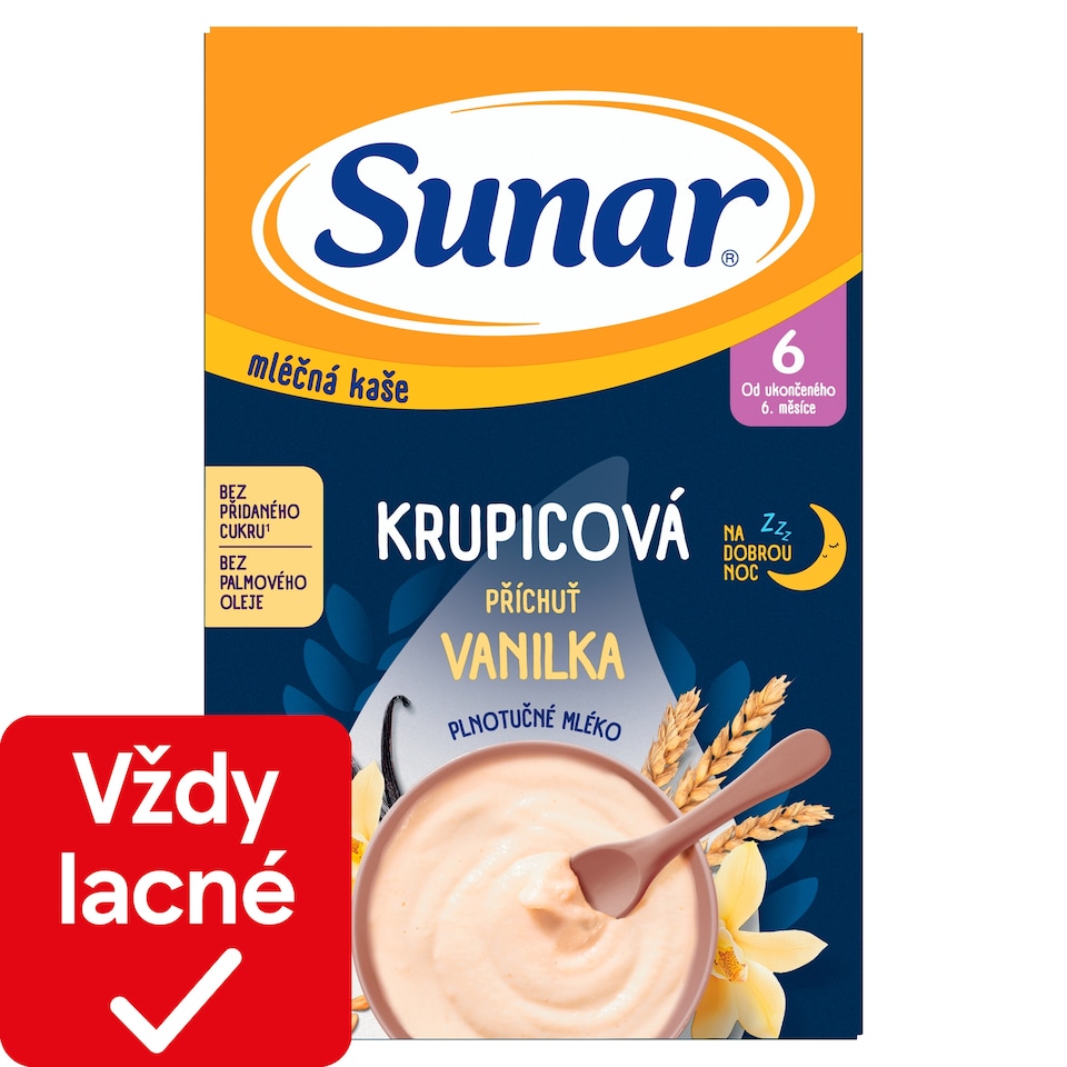 obrázok 1 z Sunar mliečna krupicová kaša na dobrú noc vanilková 210 g