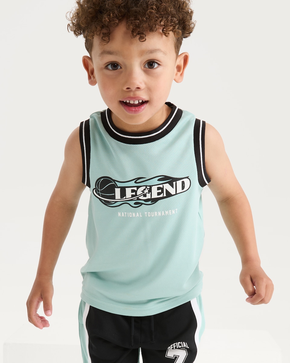 image 1 of F&F Boys Legend Basketball Vest and Shorts Set in Aqua