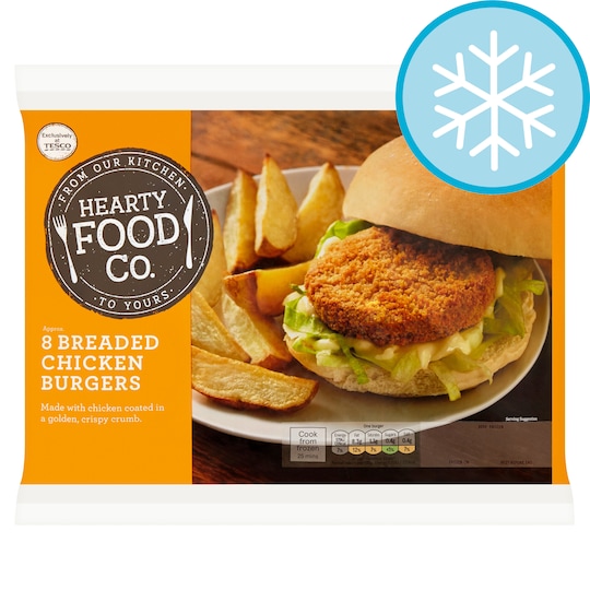 Hearty Food Co 8 Breaded Chicken Burgers 456G Tesco Groceries
