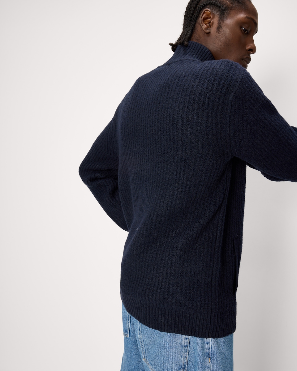 image 1 of F&F Knitted Chunky Zip Up Jumper in Navy