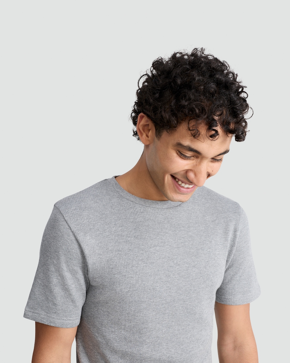 image 1 of F&F Cotton Blend Ribbed Thermal Short Sleeved T-Shirt in Grey