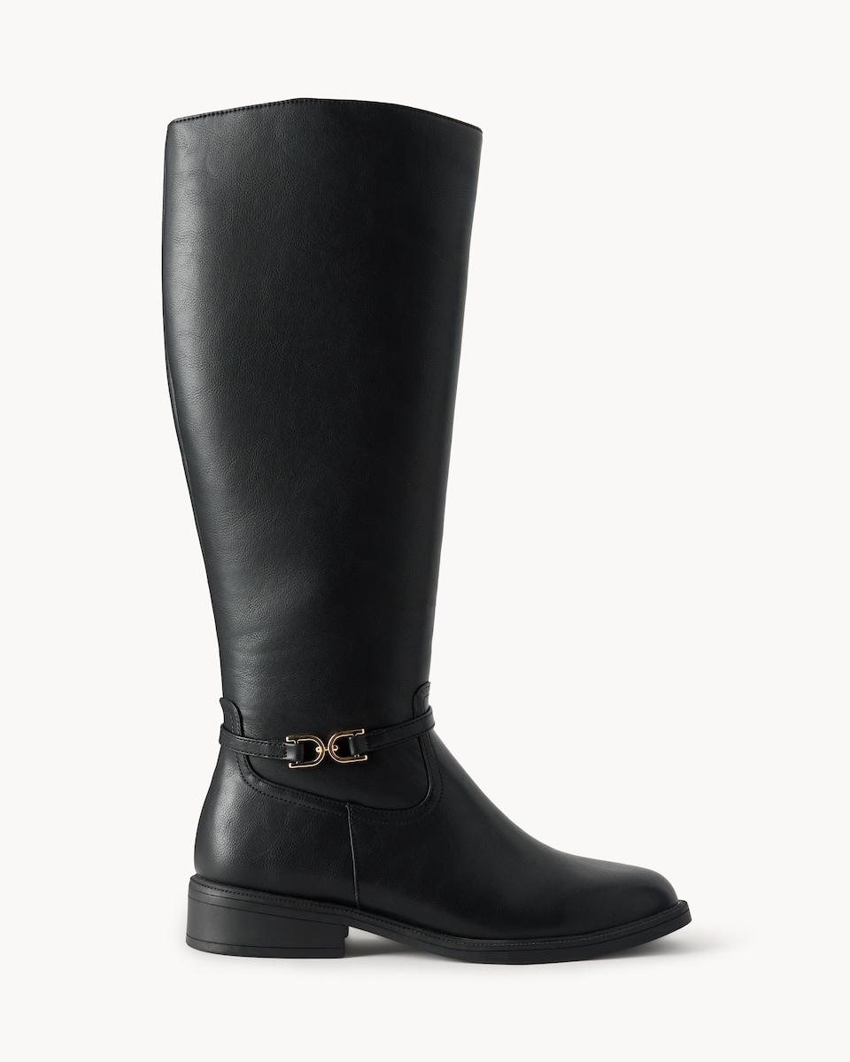 image 1 of F&F Faux Leather Knee High Riding Boots in Black