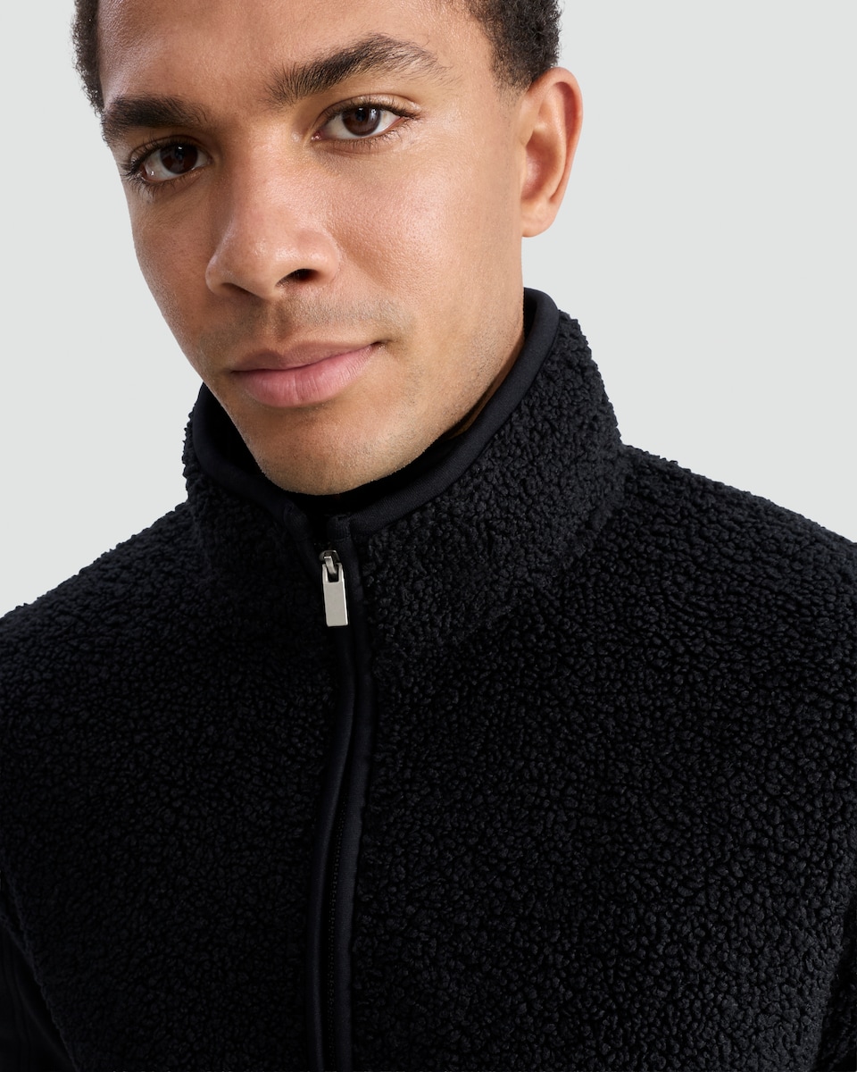 image 1 of F&F Borg Textured Zip Through Gilet in Black