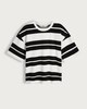 image 4 of F&F Boxy Fit Striped Short Sleeved T-Shirt in Multi Black White