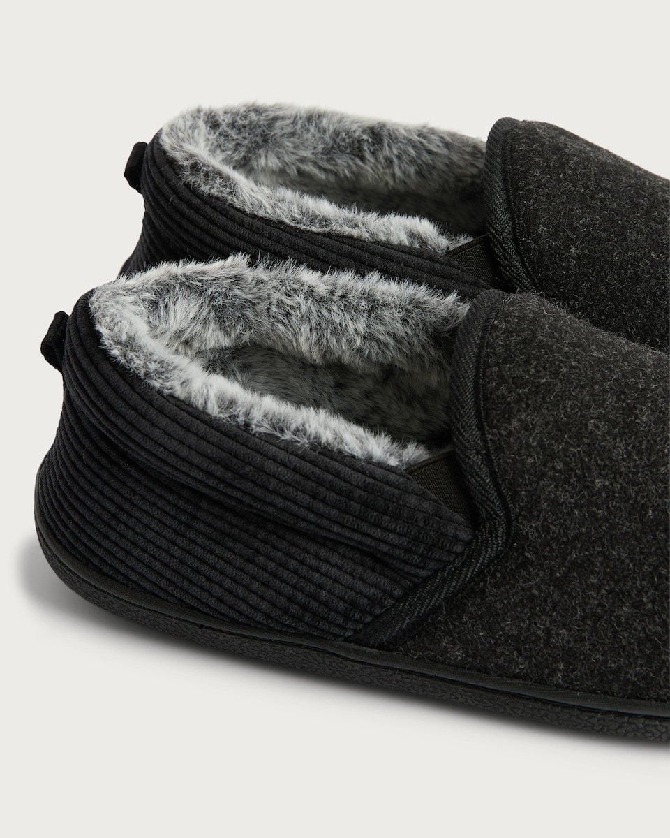 image 1 of F&F Faux Fur Lined Slippers in Black