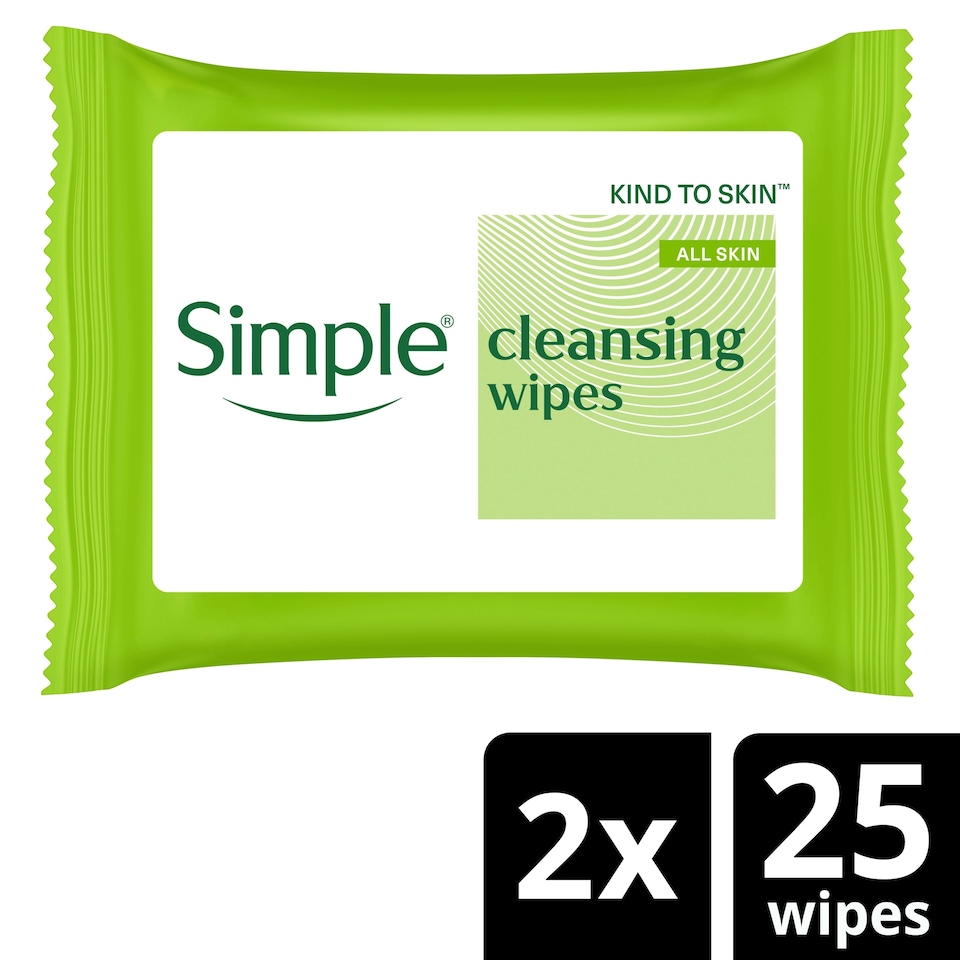 image 1 of Simple Cleansing Biodegradable Wipes 2X25 Pack