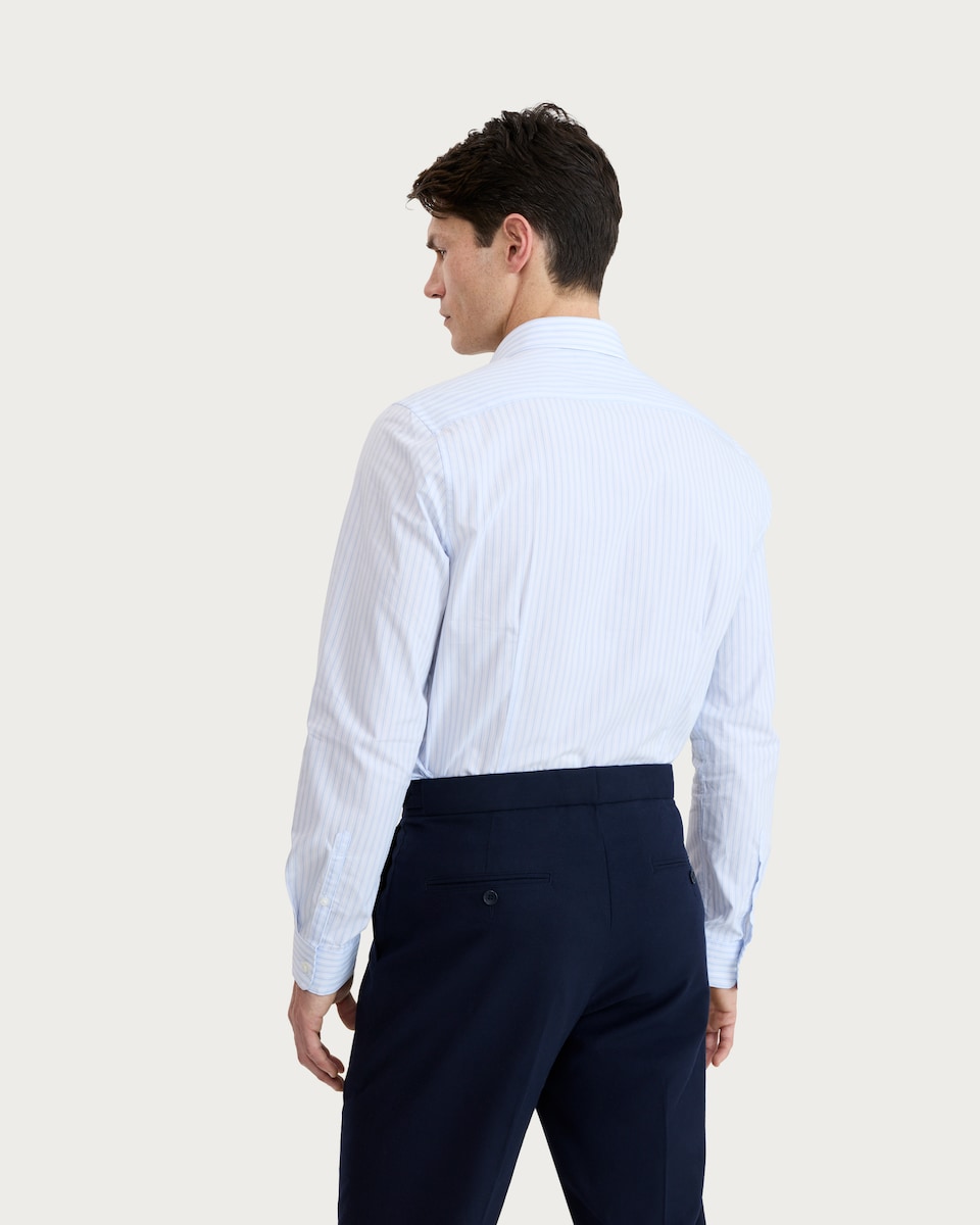 image 1 of F&F Pure Cotton Slim Fit Stripe Print Button Down Shirt in Blue