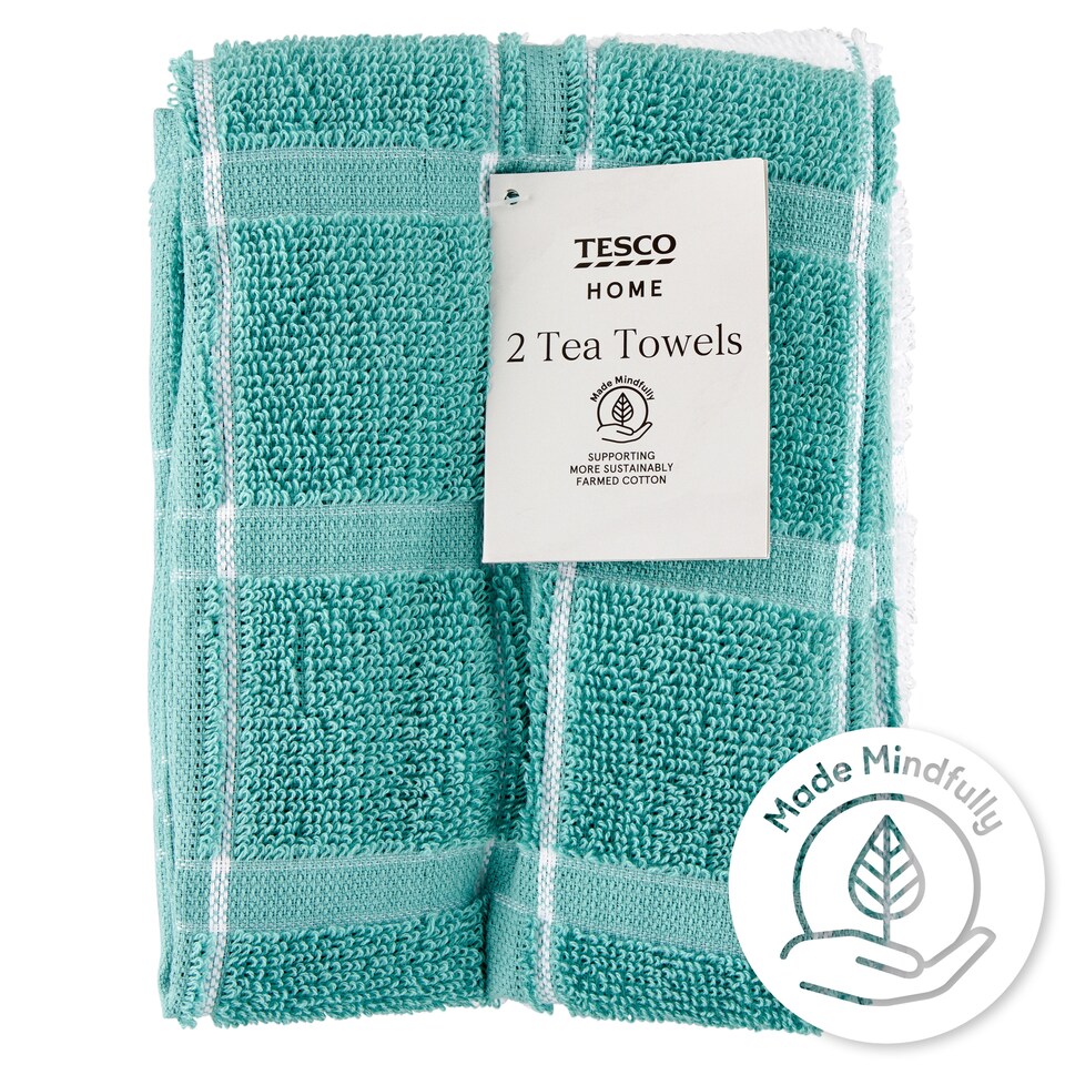 Tesco Home Blue Terry Tea Towels 40 cm x 55 cm 2 pcs