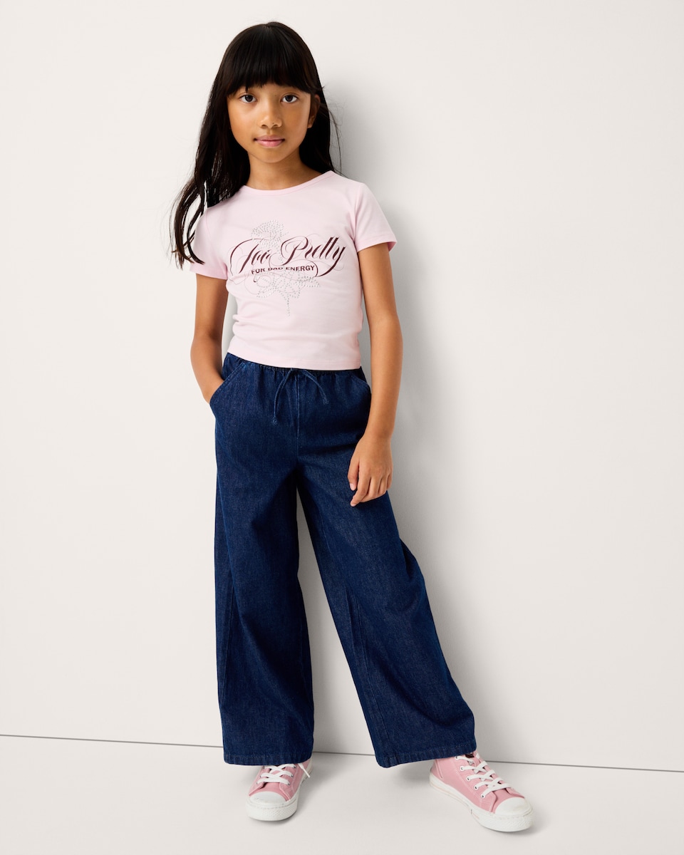image 1 of F&F Girls Cotton Rich Slogan T-Shirt in Pink
