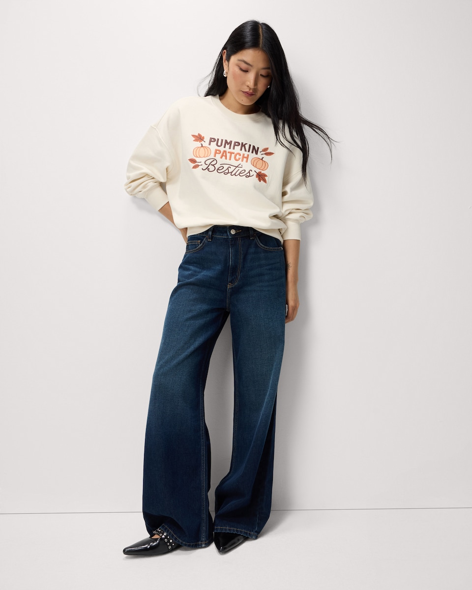 image 1 of F&F Cotton Rich Halloween Pumpkin Sweatshirt in Cream