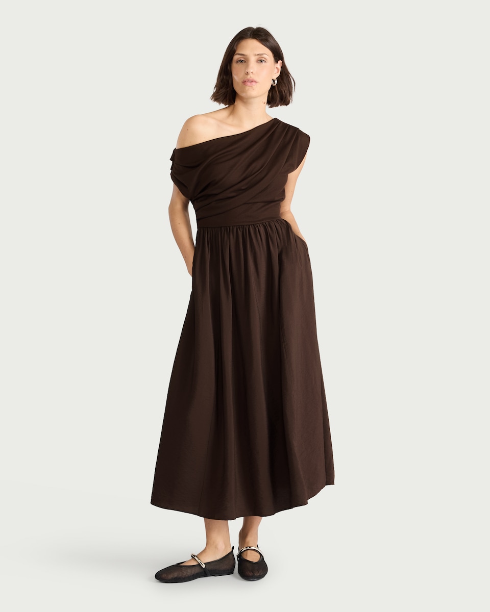image 1 of F&F Draped Midi Dress in Brown