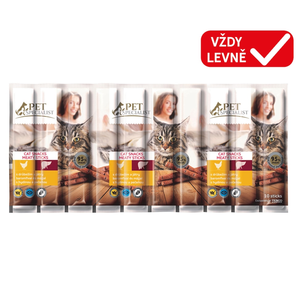 Tesco Pet Specialist Cat Snacks Meaty Sticks with Poultry and Liver 10 x 5g (50g)