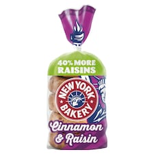 New York Bakery Co Cinnamon & Raisin Bagels 5 Pack