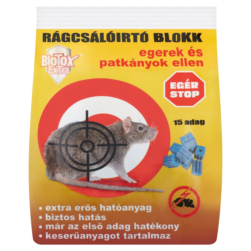 BioTox ExTra rágcsálóirtó blokk egerek és patkányok ellen 15 db 300 g