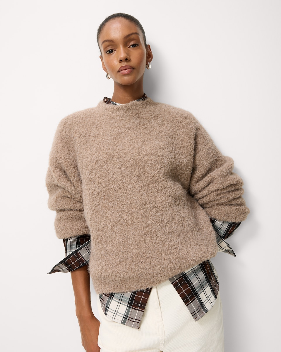 image 1 of F&F Textured Knitted Jumper with Wool in Mink