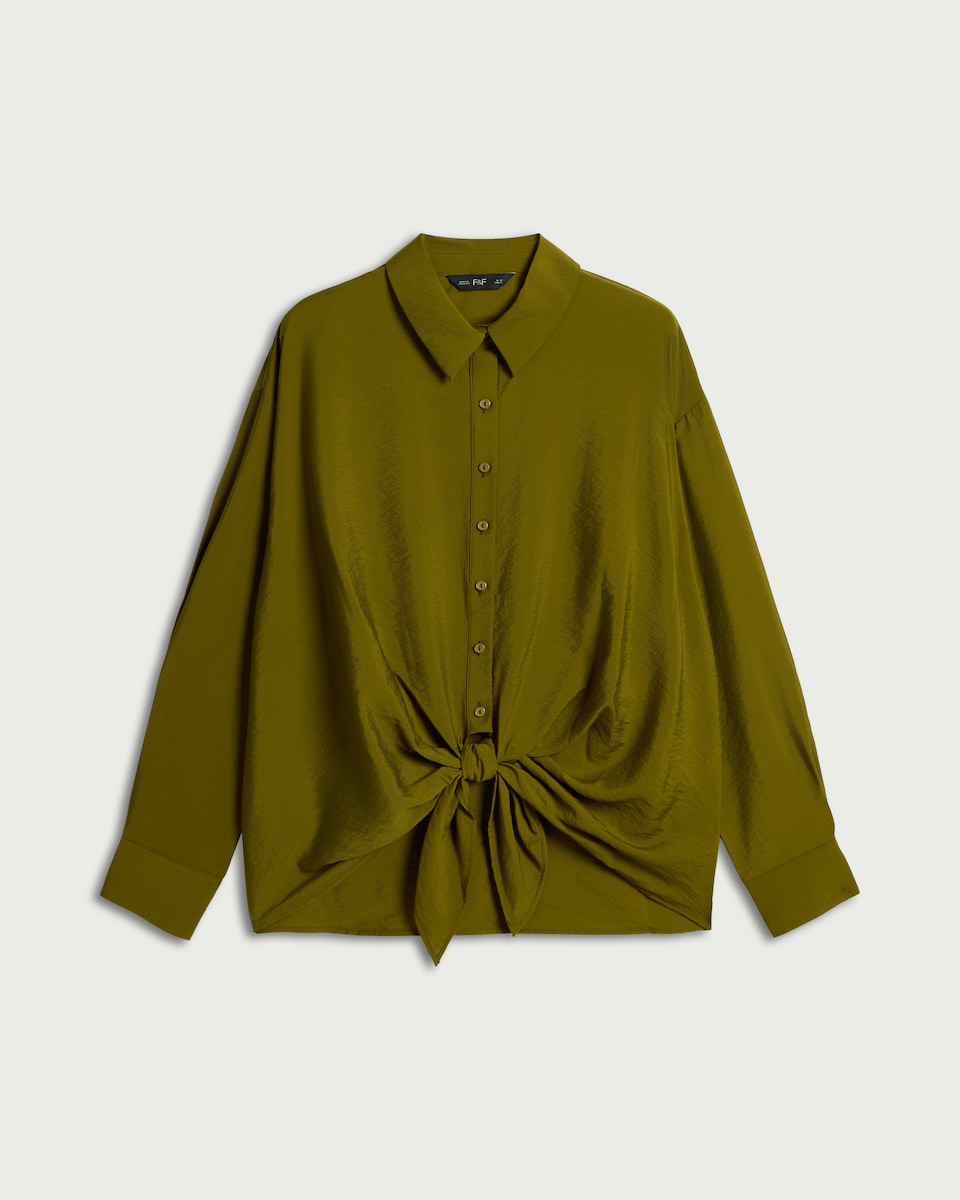 image 1 of F&F Knot Front Shirt in Olive