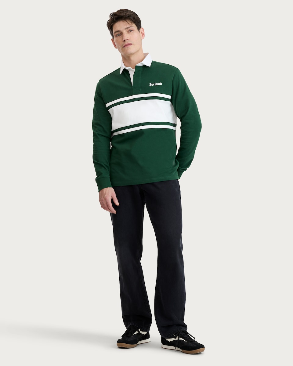 image 1 of F&F Pure Cotton Ireland Long Sleeved Rugby Top in Green