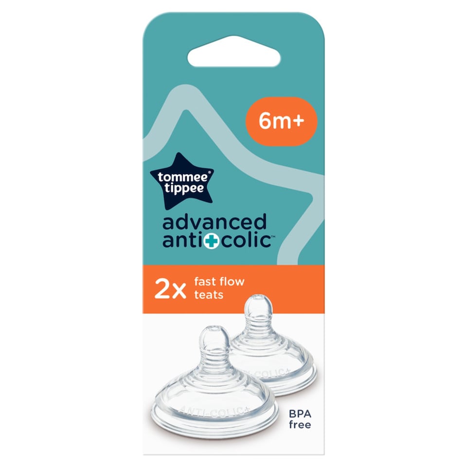 image 1 of Tommee Tippee Advanced Anti-Colic Fast Flow Teats 6m+ 2 Pack