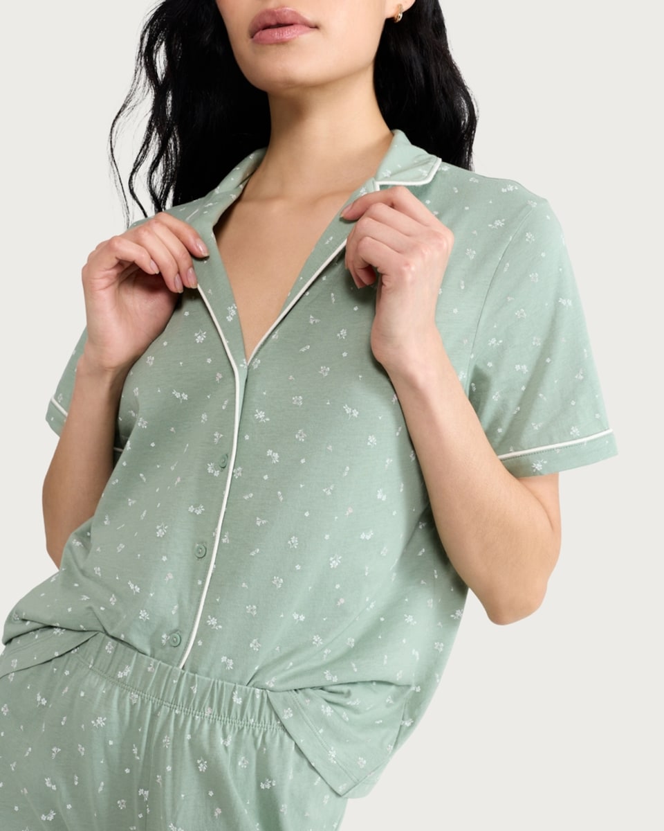 image 1 of F&F Pure Cotton Floral Print Pyjama Set in Multi Green