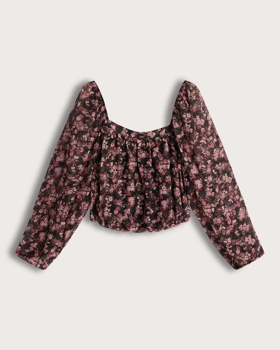 image 1 of F&F Floral Print Puff Sleeved Blouse in Multi Black