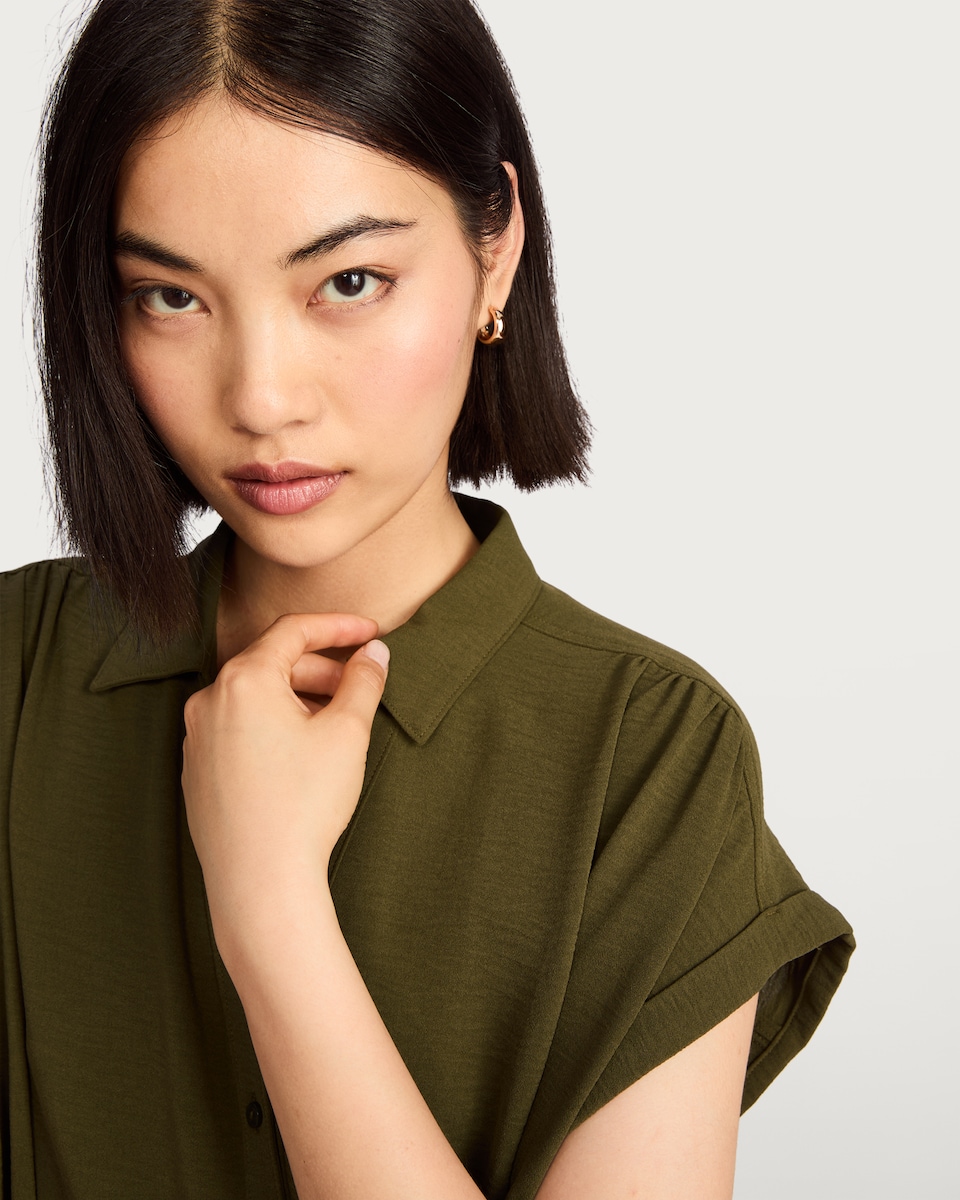 image 1 of F&F Button Front Collared Blouse in Green