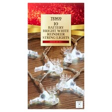 Tesco 10 Battery White Reindeer Lights
