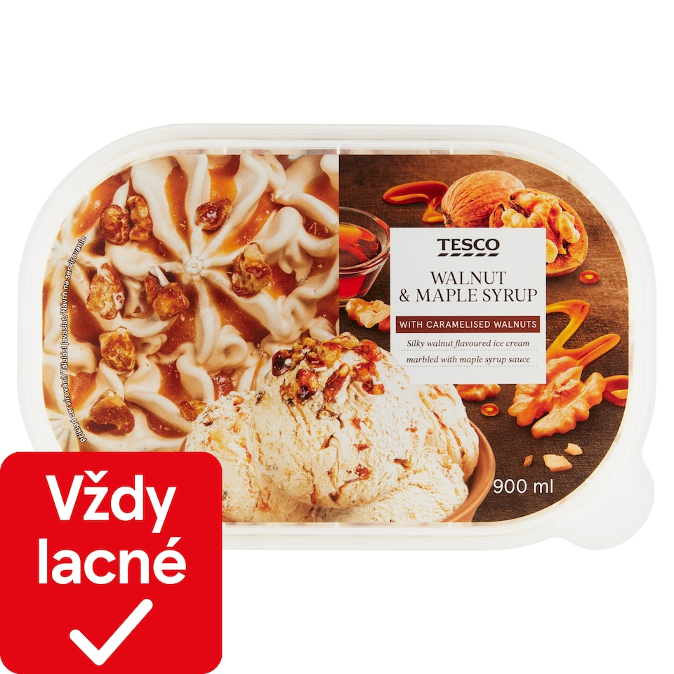 Tesco Mrazený krém s príchuťou vlašských orechov s polevou s javorovým sirupom 900 ml