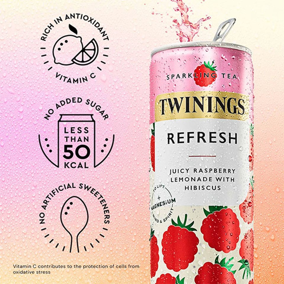 image 1 of Twinings Sparkling Tea refresh Juicy Raspberry Lemonade with Hibiscus 4x250ml