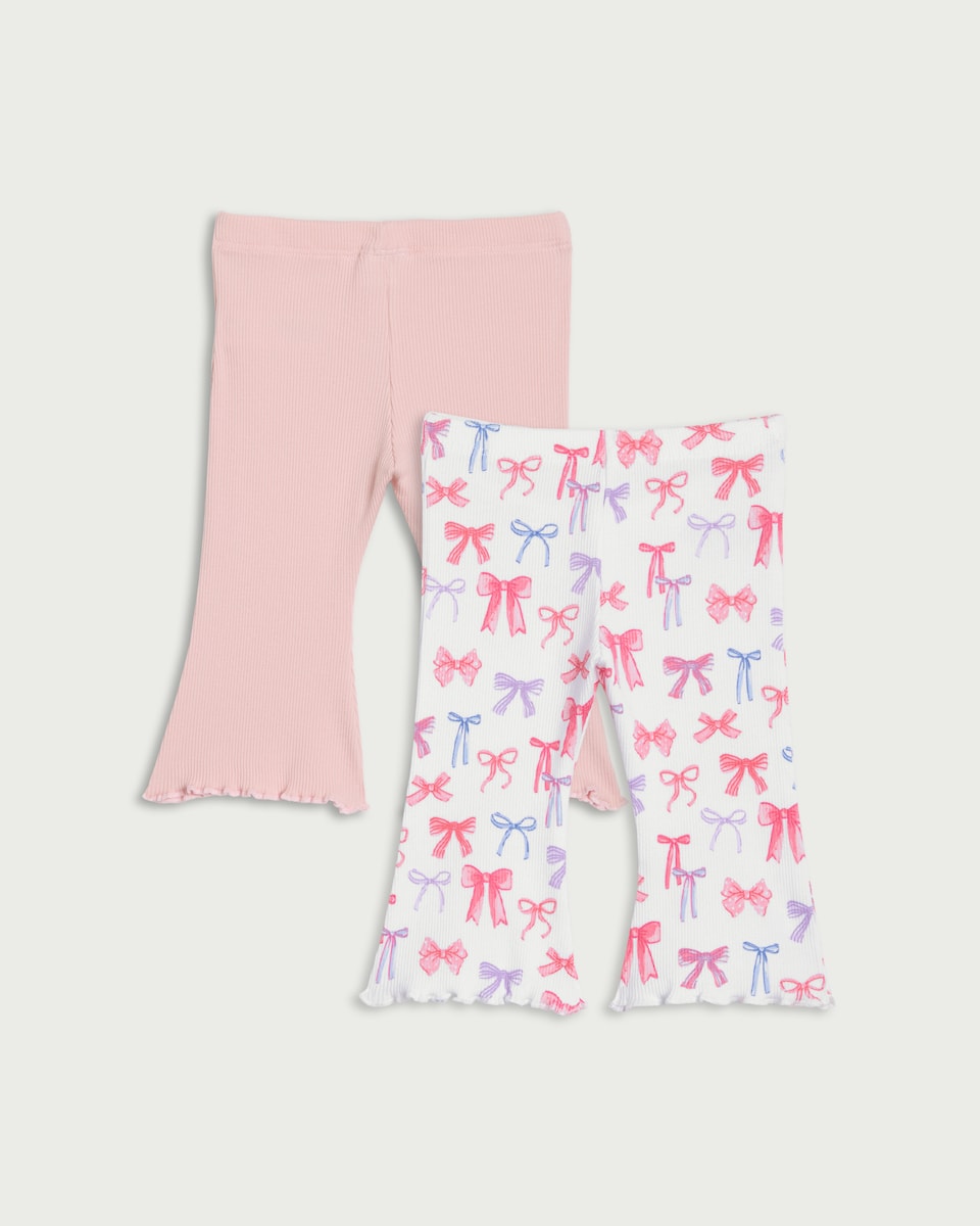 image 1 of F&F Baby 2-Pack Cotton Rich Flared Leggings in Pink