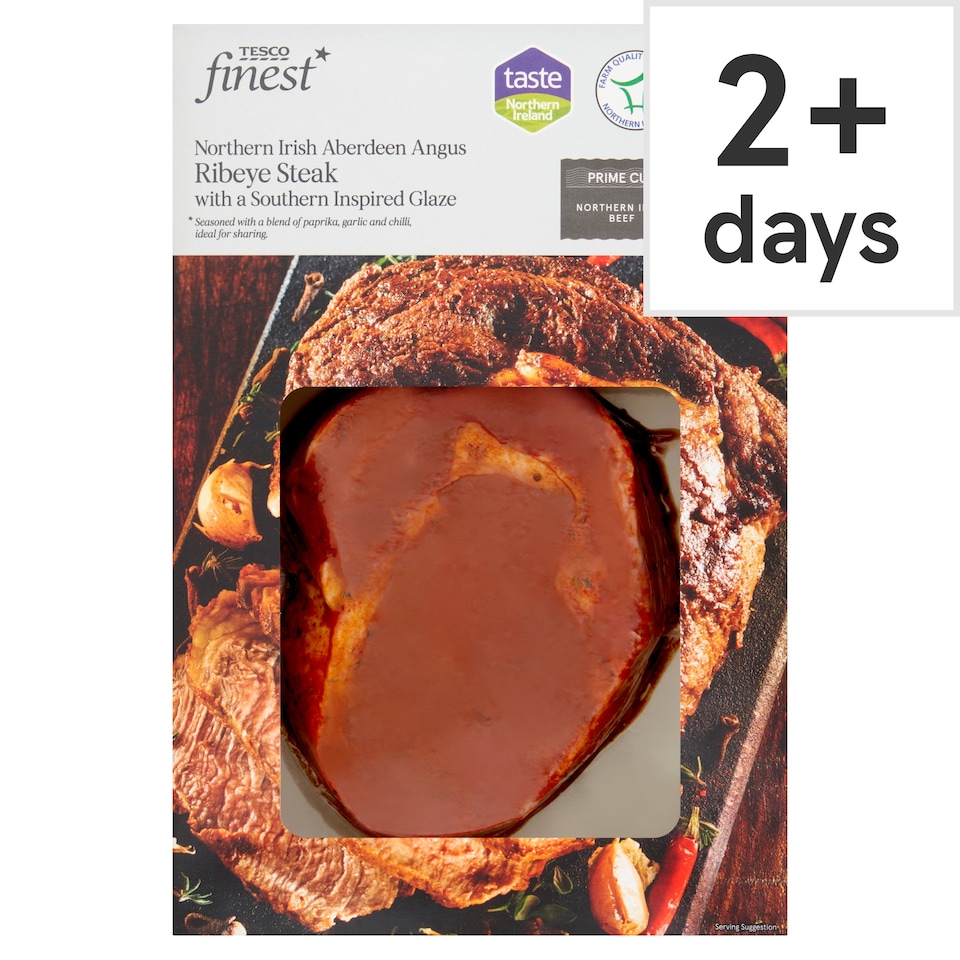 Tesco Finest Northern Irish Aberdeen Angus Ribeye Steak with a Southern Inspired Glaze 454g