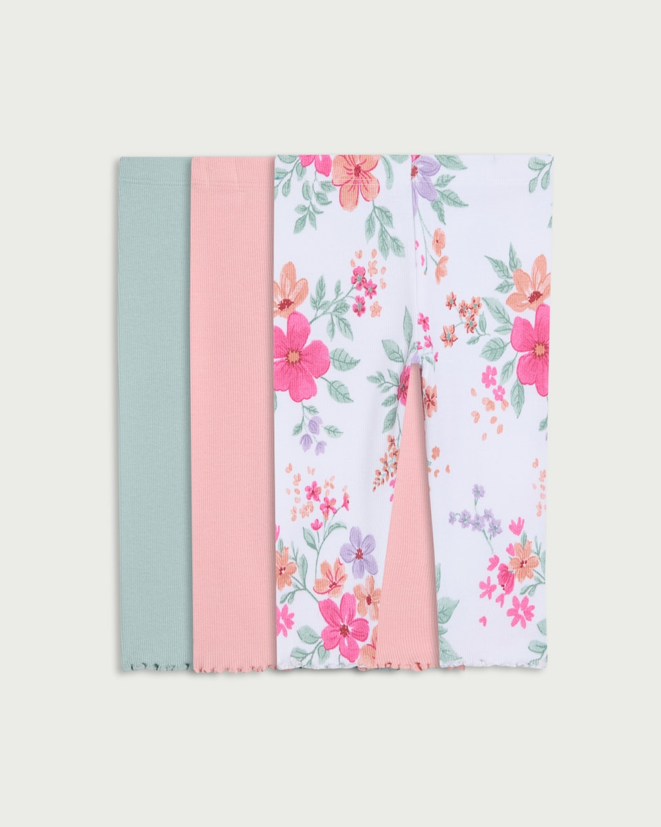 F&F Baby 3-Pack Cotton Rich Floral Print Leggings in Pink