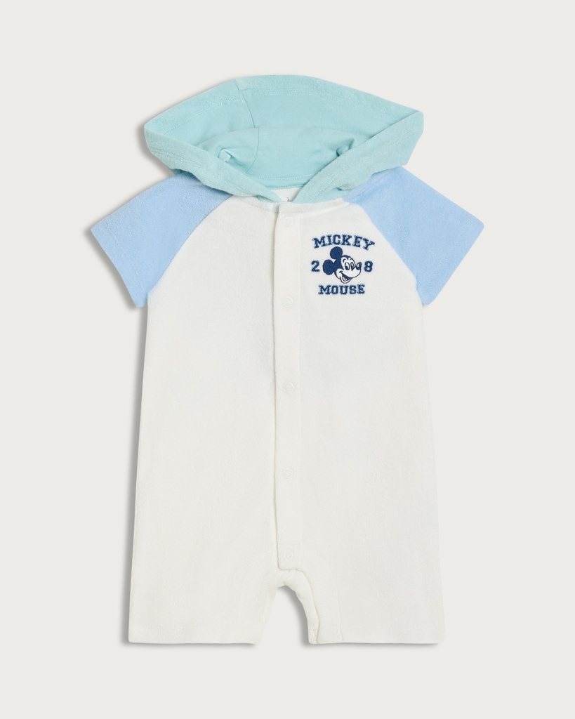 Disney Mickey Mouse Pure Cotton Hooded Romper in White