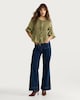 image 1 of F&F Textured Smocked Tie-Front Blouse in Khaki