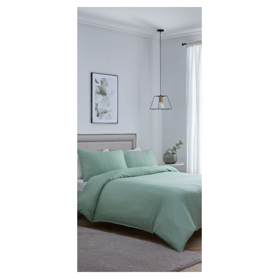 West Park Hotel Green Satin Check Duvet Set Superking