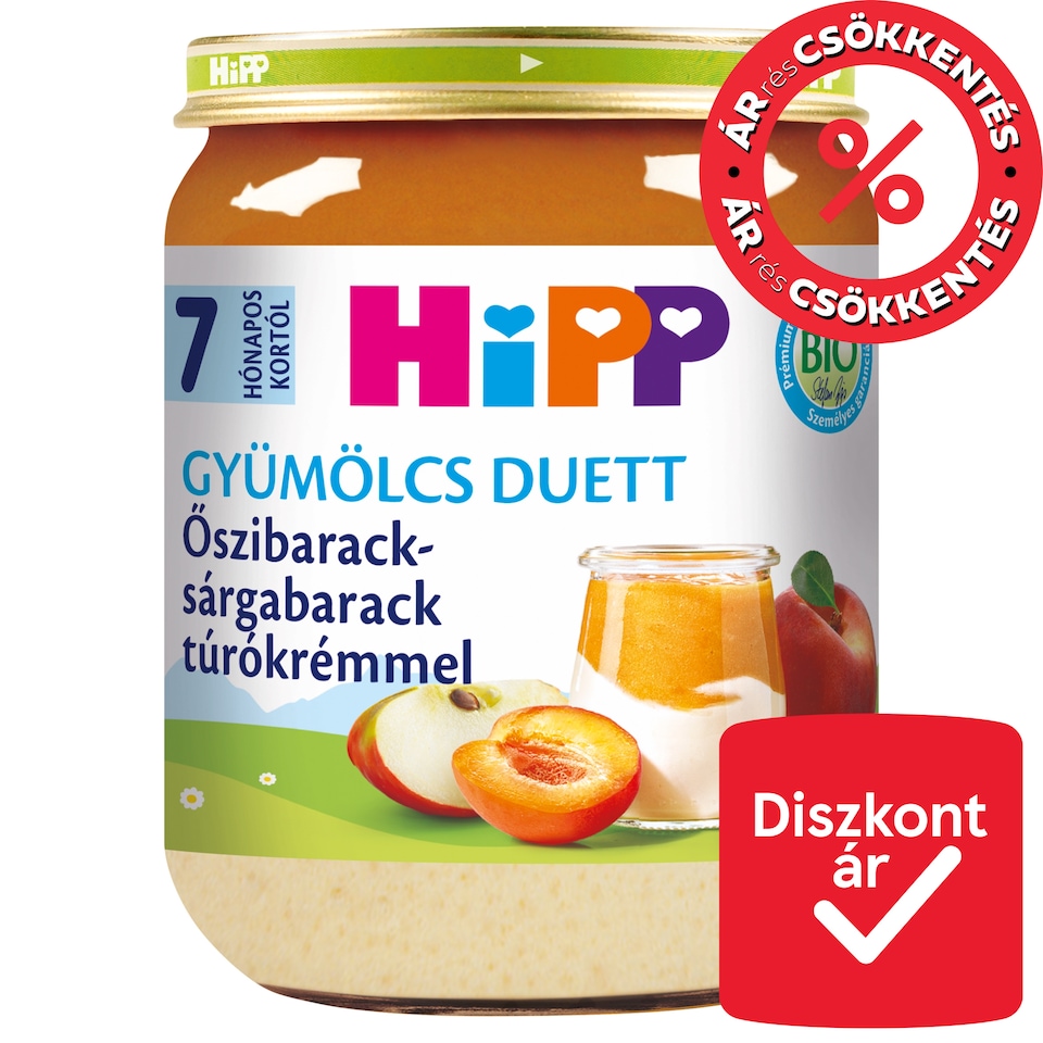 HiPP bio őszibarack-sárgabarack túrókrémmel bébidesszert 7 hónapos kortól 160 g