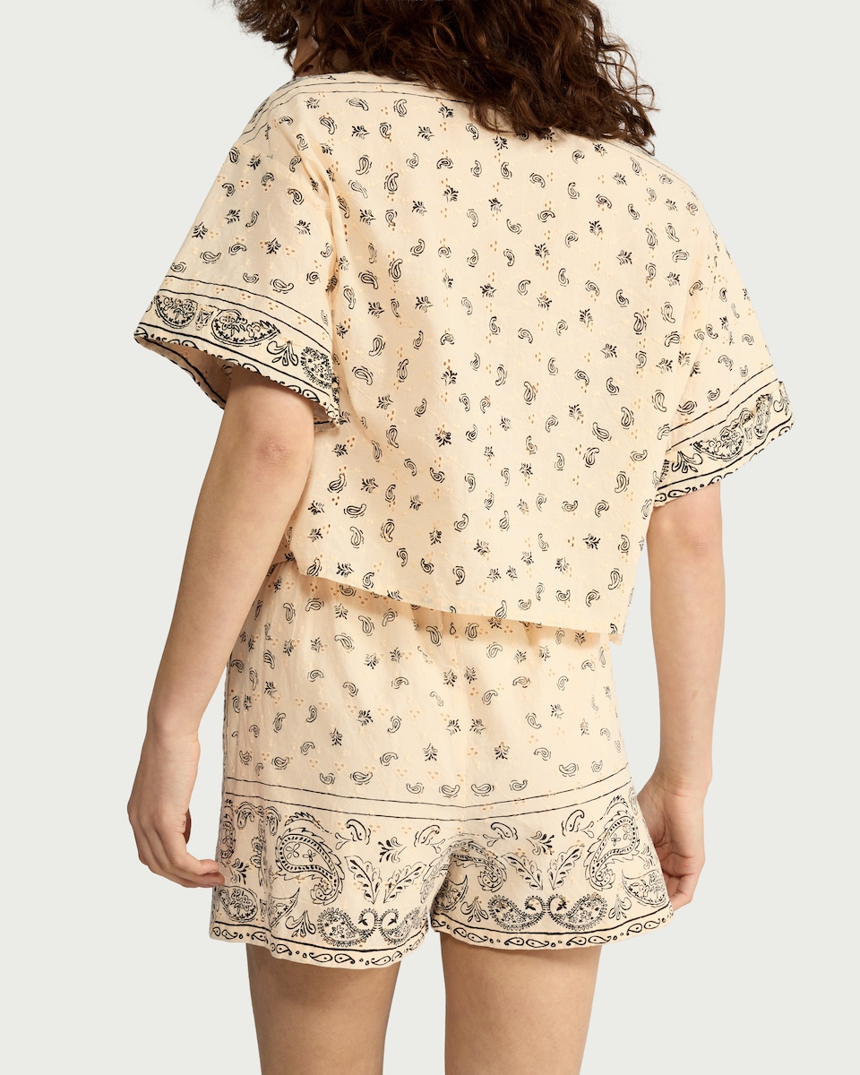 image 1 of F&F Pure Cotton Scarf Print Co-ord Shirt in Cream