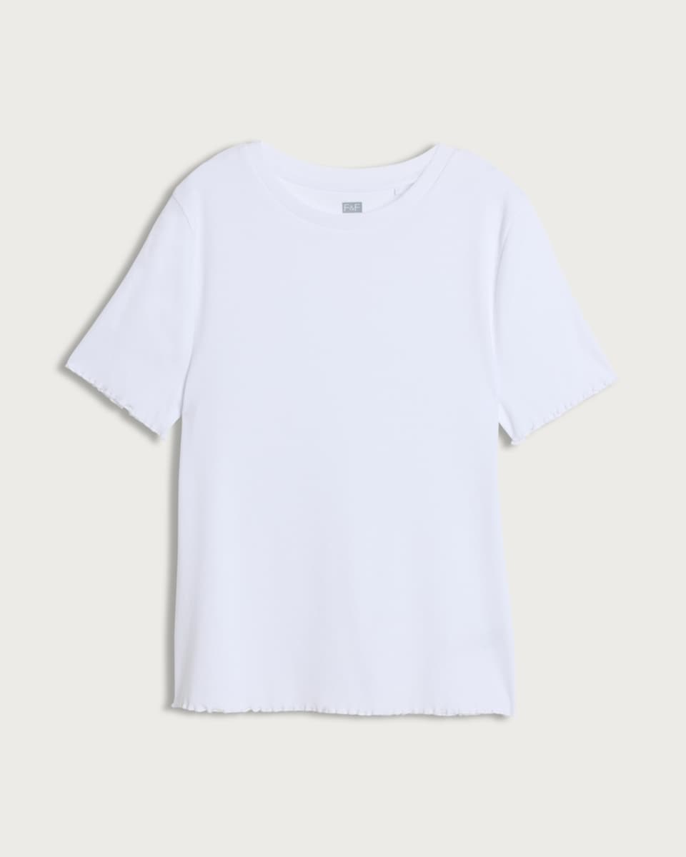 image 1 of F&F Cotton Rich Lettuce Edge T-Shirt in White