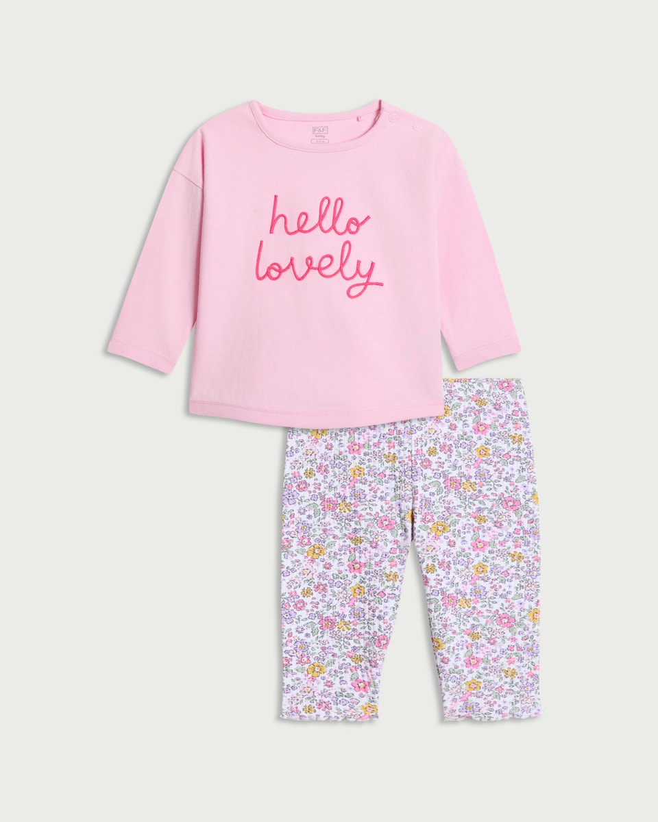 F&F Baby 2-Piece Pure Cotton Floral Top and Leggings Set in Pink