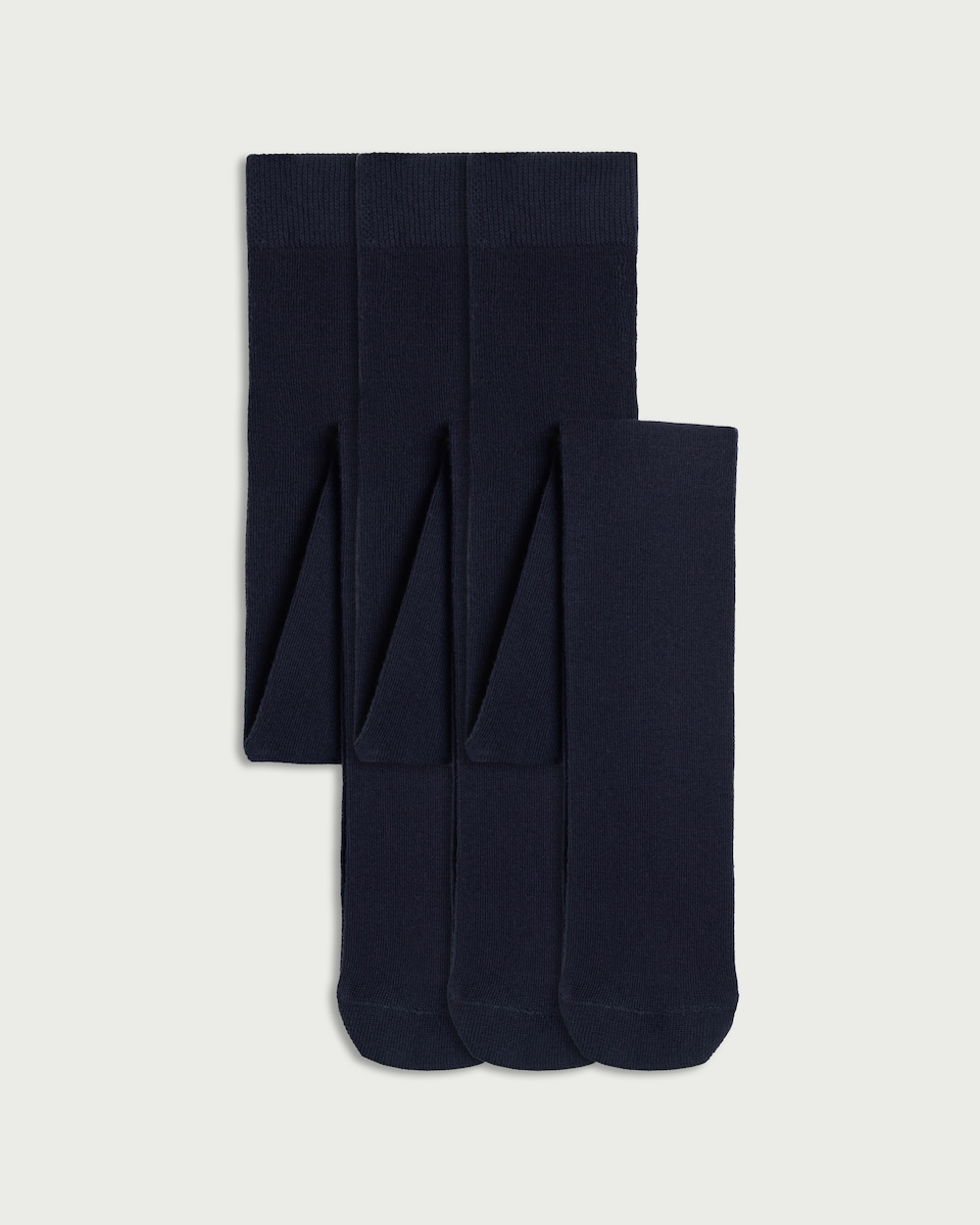 F&F Girls 3-Pack Cotton Rich Tights in Navy