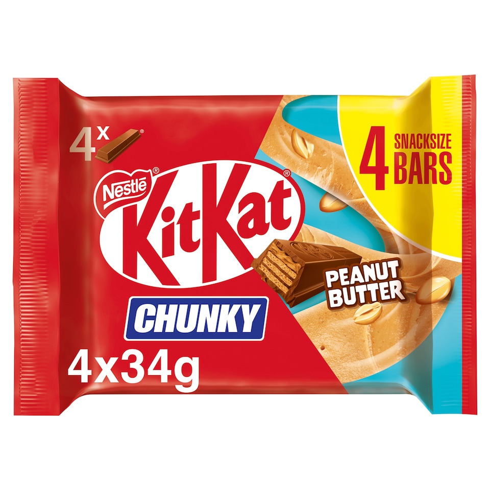 image 1 of Kit Kat Chunky Peanut Butter Chocolate Snacksize Bar Multipack 34g 4 Pack