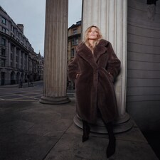 F&F Faux Fur Longline Coat in Brown