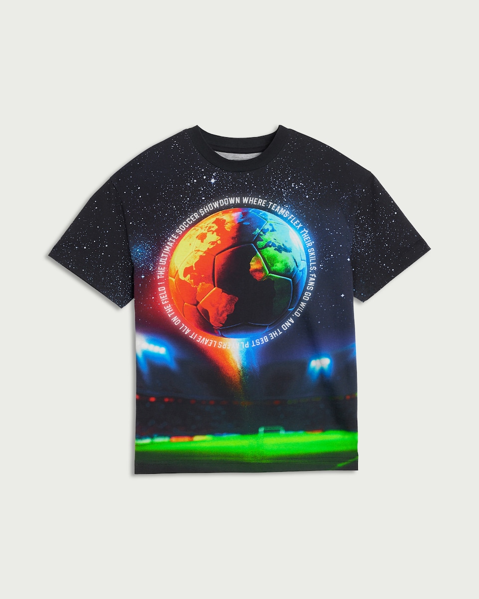 image 1 of F&F Boys Pure Cotton Football Print T-Shirt in Multi