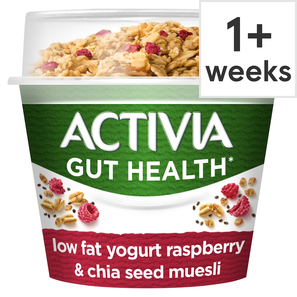 image 1 of Activia Raspberry Chia Muesli Low Fat Breakfast Pot Topper Gut Health Yoghurt 165g 